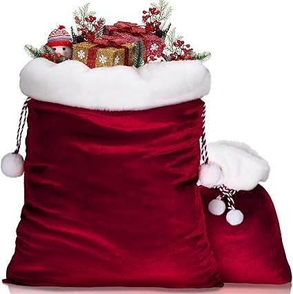 Shappy 2 Pieces Christmas Velvet Santa Bags with Drawstring in 2 Size Large Christmas Bags Santa ... | Amazon (US)