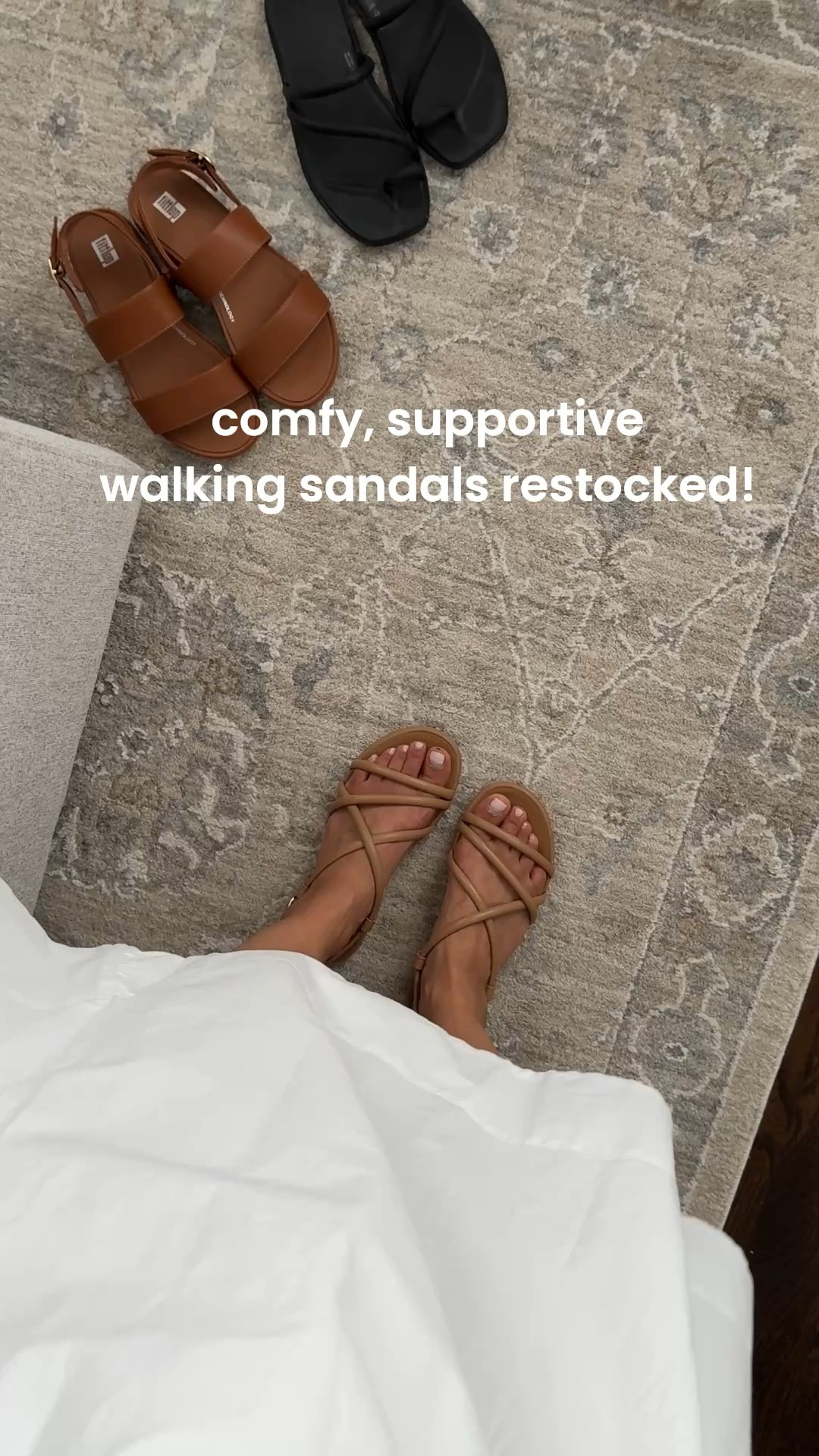 Sandals size 5. Use code WELCOME for 15% off  a first order on Fitflop.com. This brand is designed with foot support and all day walking comfort in mind. Front toe straps are slightly wider, so I’d probably go down if you’re a half size. 

In comparison, the crocs are not leather so they’re a good pool or beach shoe that can get very wet. Size down on the crocs if you’re between sizes - I have a 5. 

Travel sandals , vacation walking shoes , Europe trip packing

#LTKTravel
