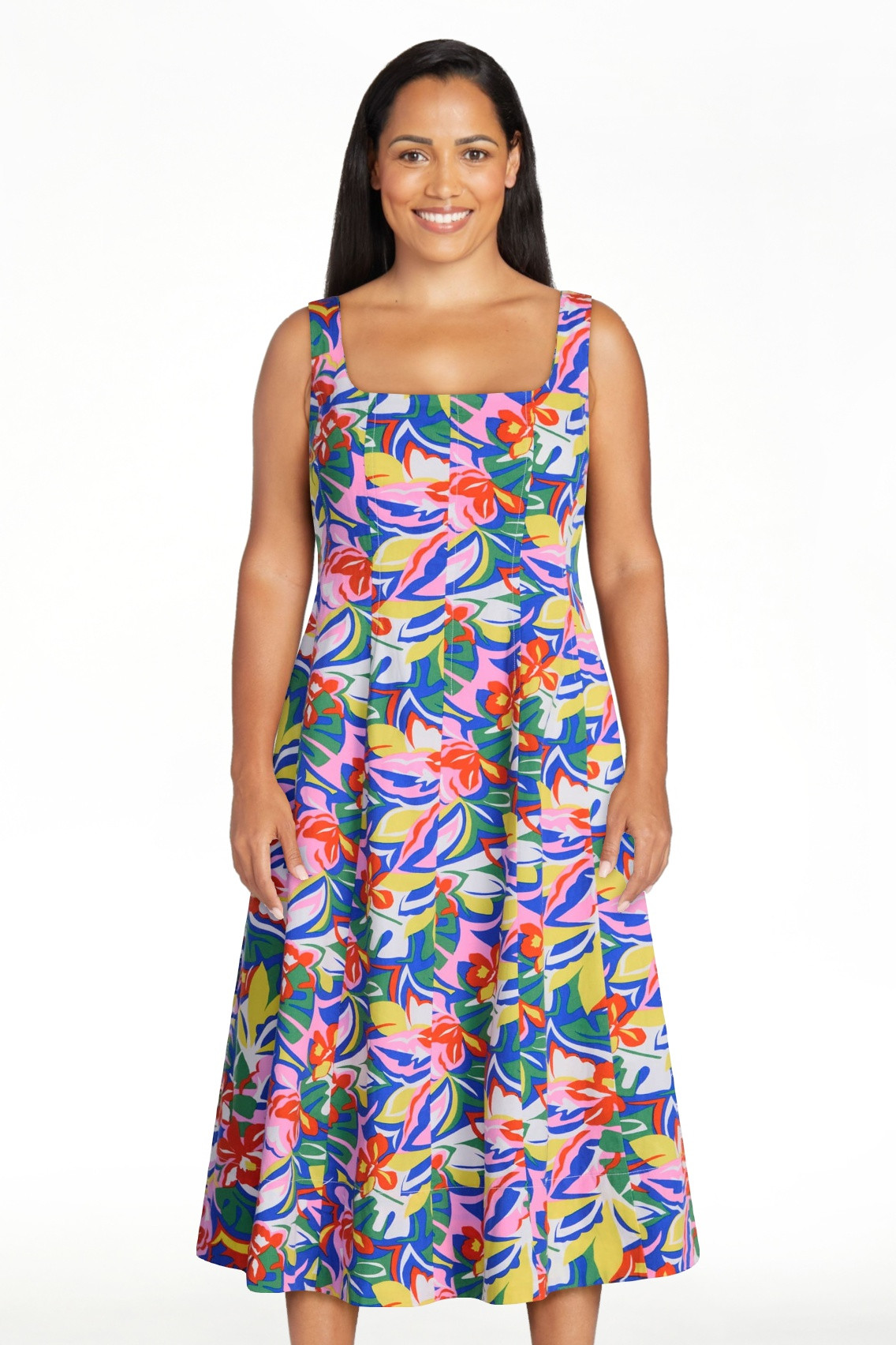 Free Assembly Women's and Women's Plus Square Neck Cotton Midi Panel Dress, Sizes XS-4X | Walmart (US)