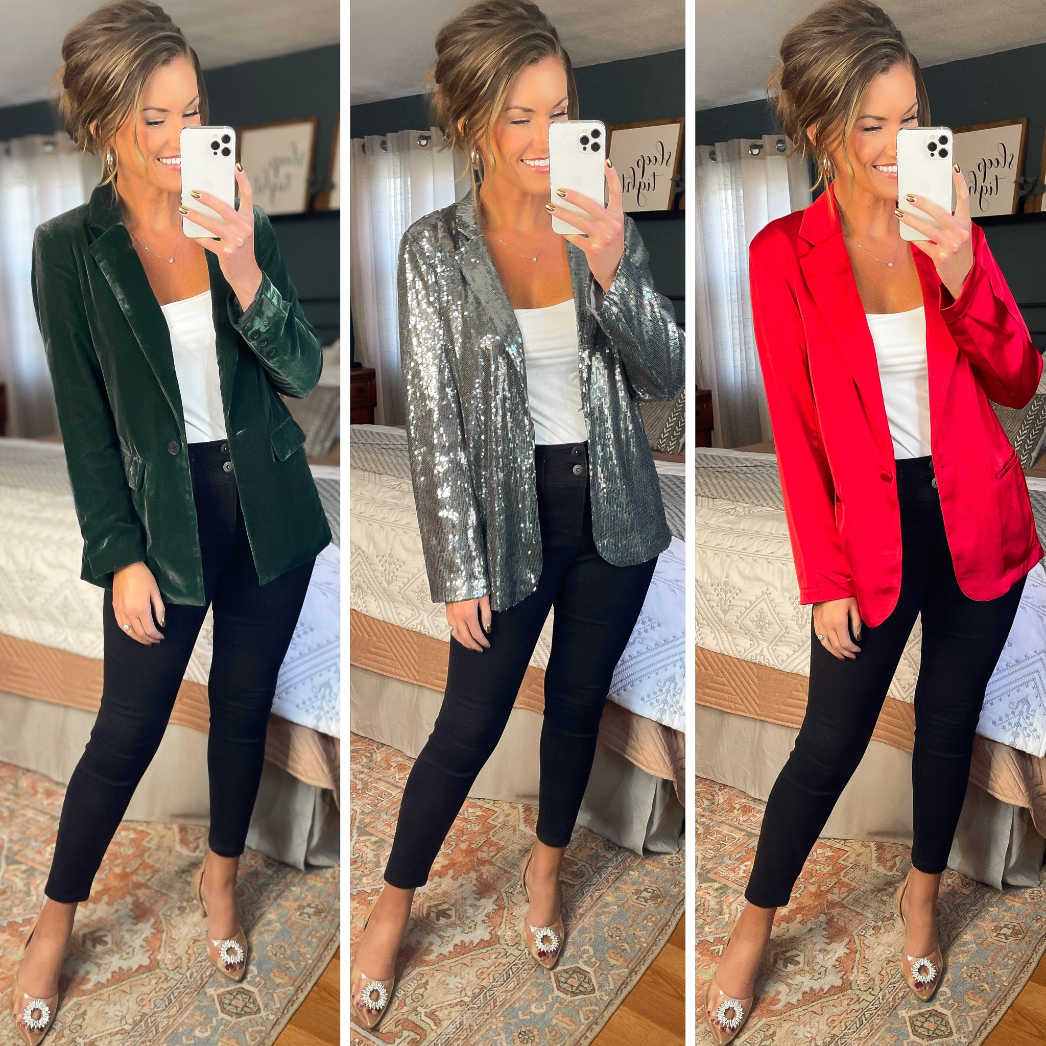 Wearing size small in all 3 blazers 

#LTKHoliday #LTKstyletip #LTKSeasonal