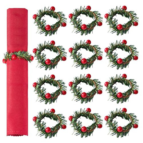 APTWOW Christmas Napkin Rings Set of 12 - Red Berry Wreath Napkin Holder, Holiday Christmas Napkin Rings for Table Decorations, Dinner Party, and Winter Weddings | Amazon (US)