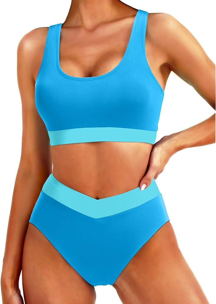 Tempt Me Women High Waisted Bikini Sets Two Piece Swimsuits Sport Bathing Suits with V Cut Bottom | Amazon (US)