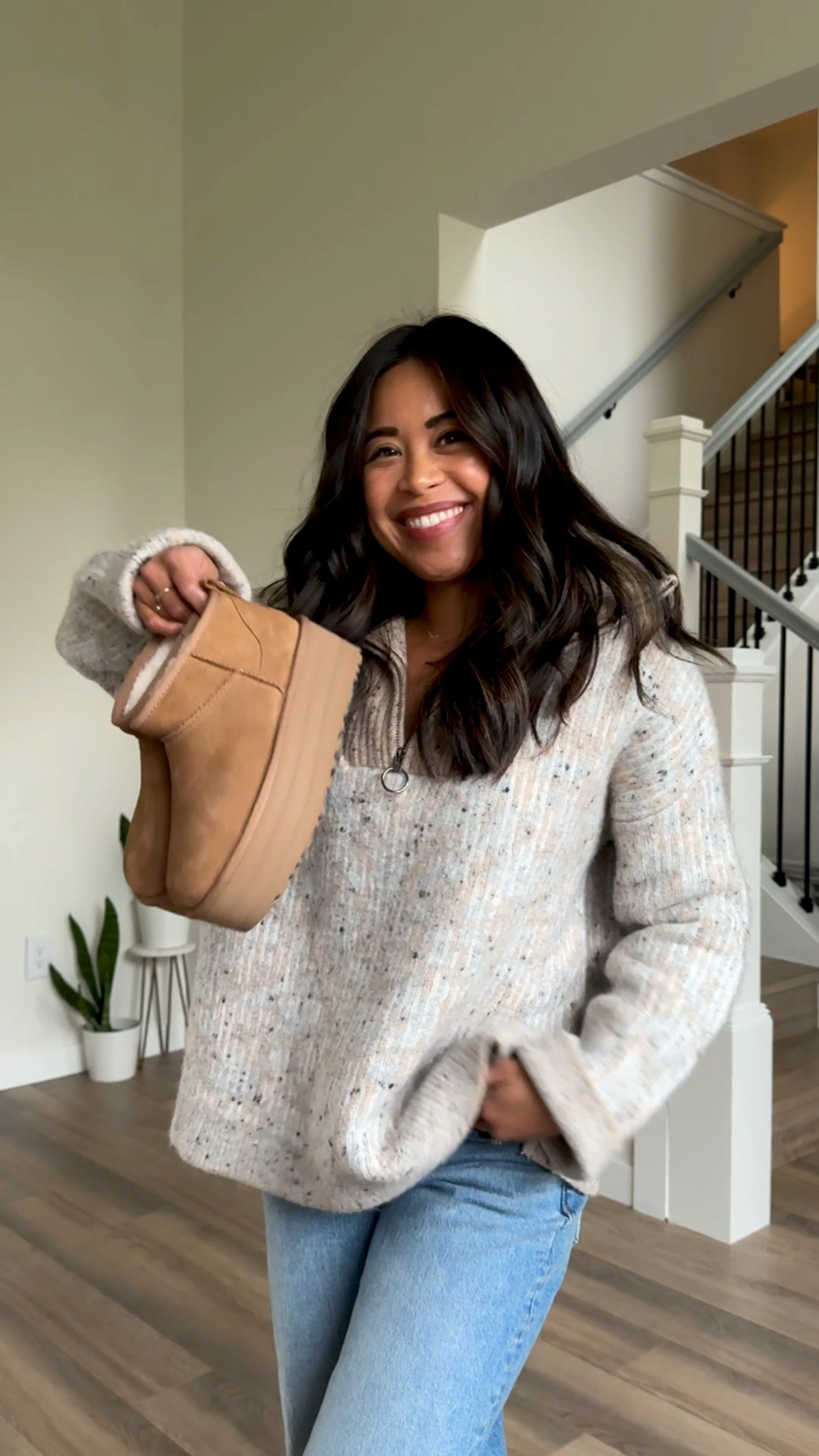 UGG outfit idea for winter: style with an oversized scarf and  turtleneck sweater. I’m also wearing Madewell jeans in the petite fit! Wearing a size 26 and 120lbs for reference. 

#LTKHoliday #LTKVideo #LTKGiftGuide