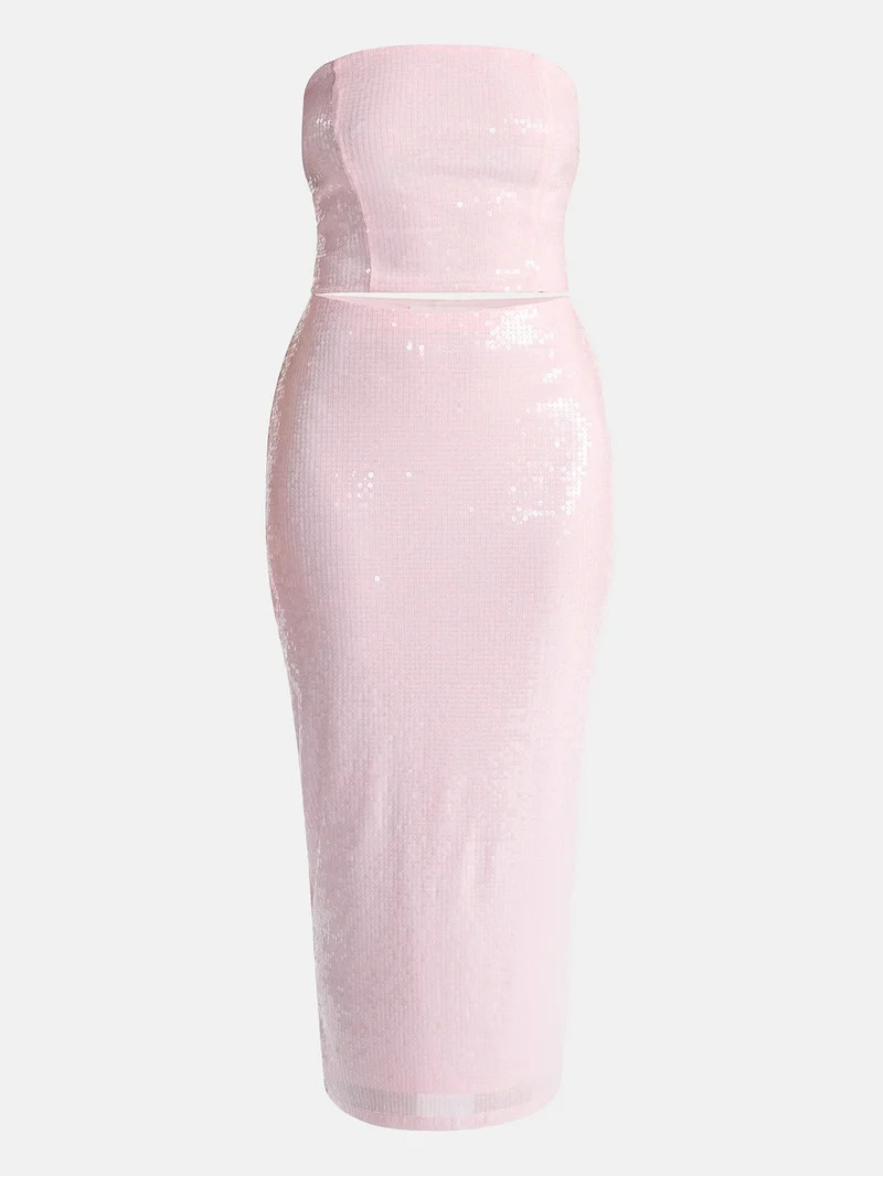 No Boundaries Sequin Strapless Tube Top and Maxi Skirt Set, 2-Piece, Women's | Walmart (US)