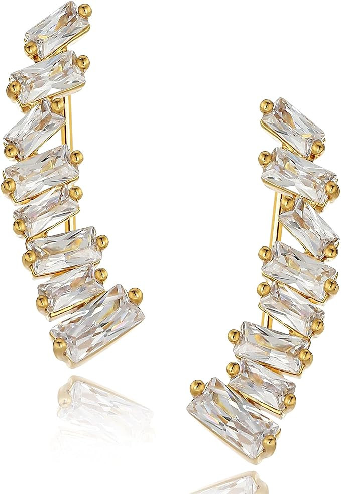 Amazon.com: AMORAMOR & FOREVER 14K Gold Ear Climber Cuffs Crawler Earrings For Women Teen Girls H... | Amazon (US)