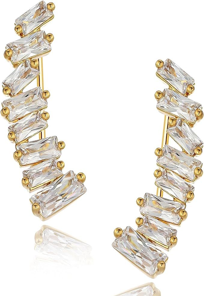 Amazon.com: AMORAMOR & FOREVER 14K Gold Ear Climber Cuffs Crawler Earrings For Women Teen Girls H... | Amazon (US)