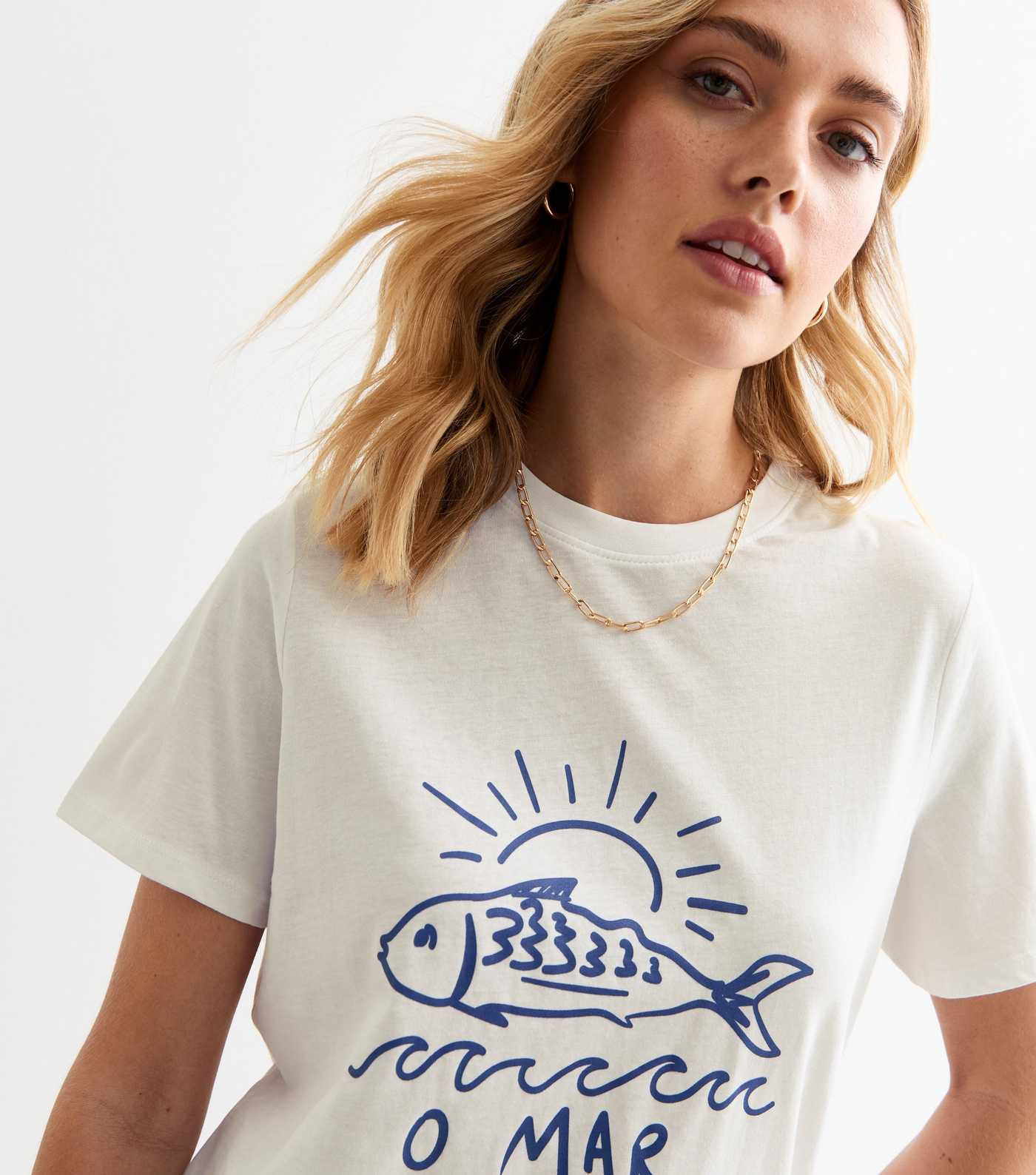 White Fish Print Cotton T-Shirt  | New Look | New Look (UK)