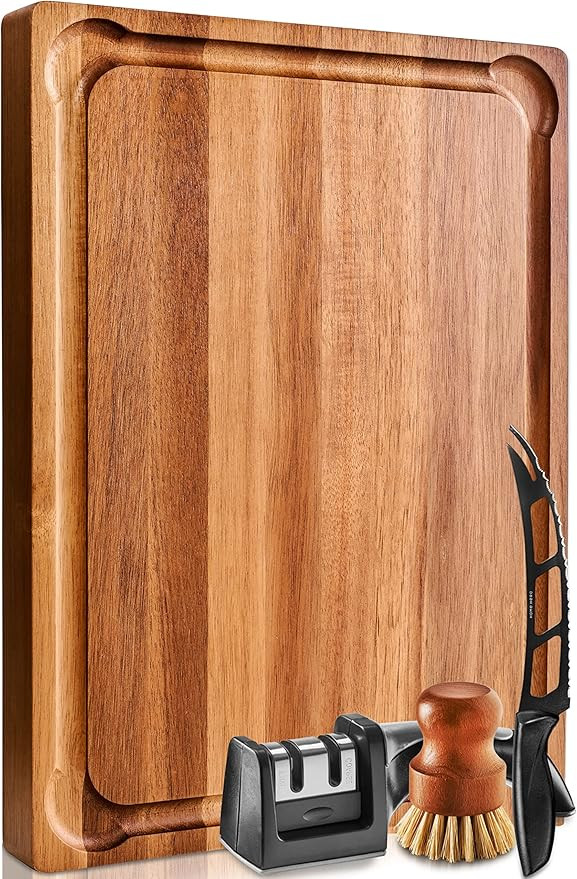 Home Hero X Large Wood Cutting Board 1.5" Thick, Reversible Acacia Wood Charcuterie Board with Ha... | Amazon (US)