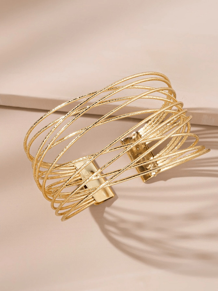 1pc Adjustable Multi-Layer Metal Opening Bracelet, Elegant Simple Style, Everyday Jewelry For Women | SHEIN