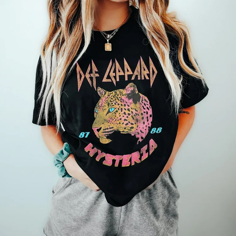 Vintage 80's Rock Band Tee Shirt Leppard Comfort Colors TShirt Rock and Roll Leopard Retro Music ... | Walmart (US)