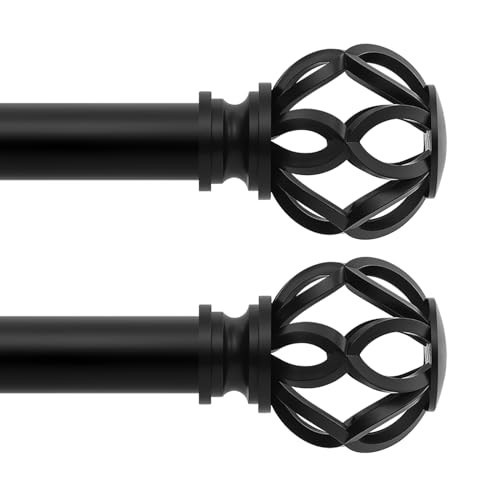 TVWOO Black Decorative Farmhouse Curtain Rods 2Pack:36-88" Adjustable Heavy Duty Single Window Curtain Rod for Bedroom Living Room,Black Boho Rustic Drapery Rods with Vintage Twist Finial Easy Install | Amazon (US)