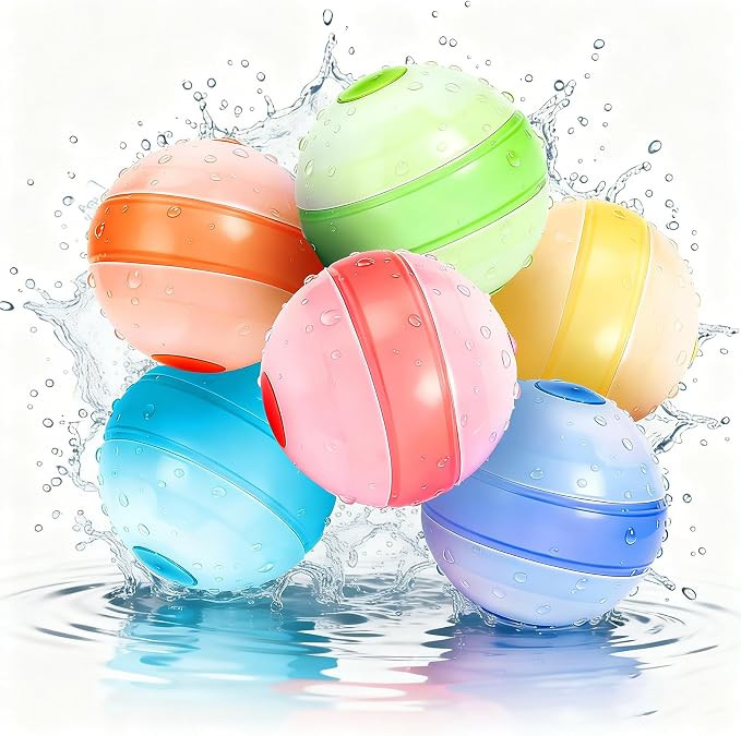 Reusable Water Balloons - 6 Pack Silicone Splash Balls No Magnets, Slef-sealing Quick Fill Water ... | Amazon (US)
