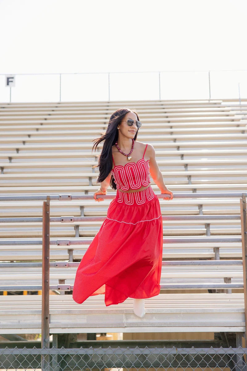 First String Midi Skirt - Red | The Impeccable Pig