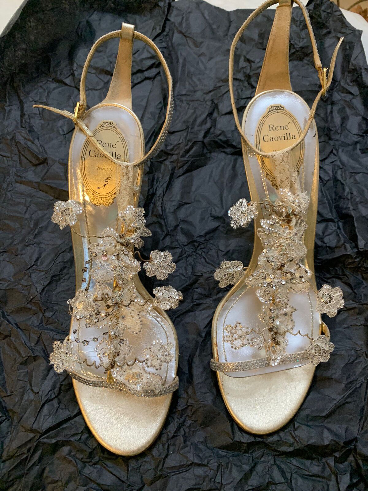 Rene Caovilla Gold Rhinestone Crystal Embellished Size 41/ 11 , Heels 4.5”  | eBay | eBay US