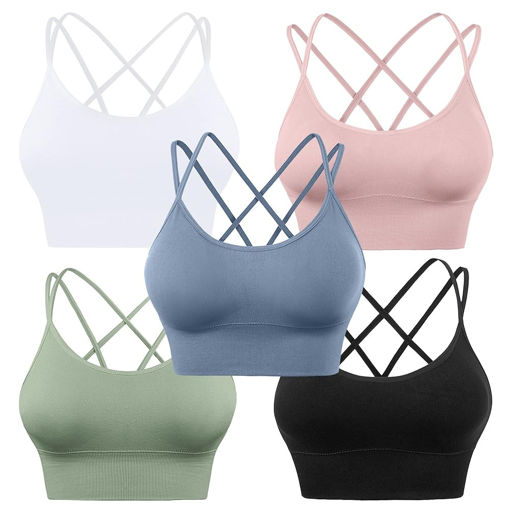 Evercute Cross Back Sport Bras Padded Strappy Criss Cross Cropped Bras for Yoga Workout Fitness L... | Amazon (US)