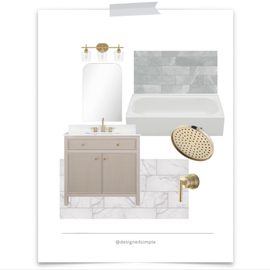 Bathroom design board, affordable tile, bronze shower fixtures, gold bath fixtures, marble floor tile, affordable bathroom design 



#LTKSaleAlert #LTKHome #LTKStyleTip