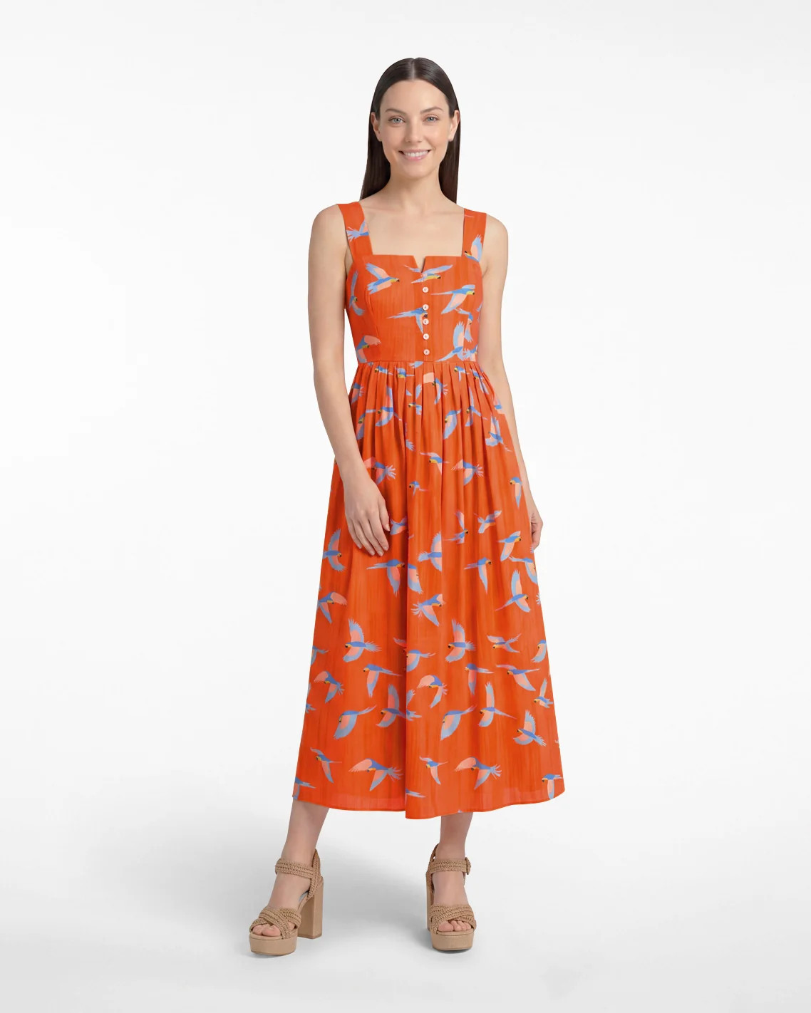 Esme Midi Dress in Parrot Print - Multicolor / M | Draper James (US)