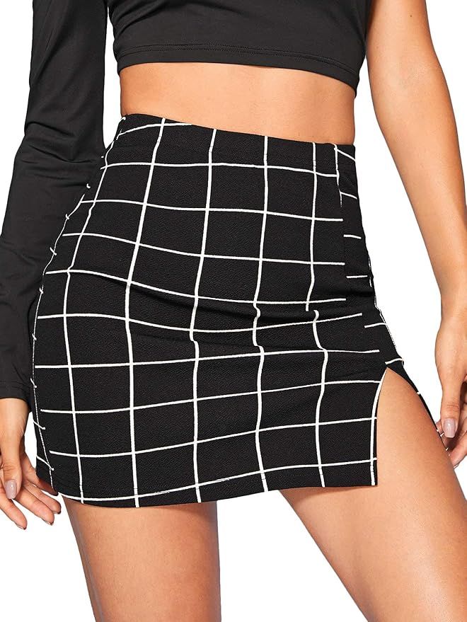 Floerns Women's Plaid Bodycon Split Mini Skirt | Amazon (US)