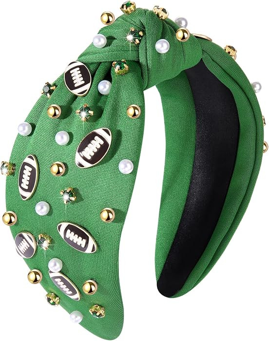 ZOLEAROPY Football Headband - Pearl Rhinestone Jeweled Knotted Headband for Football Mom Fans - G... | Amazon (US)