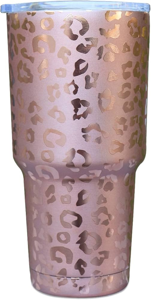 BLANKSMALL Tumbler with Lid, Insulated Water Bottle Iced Coffee Mug (30 oz Rose Gold Leopard Prin... | Amazon (US)