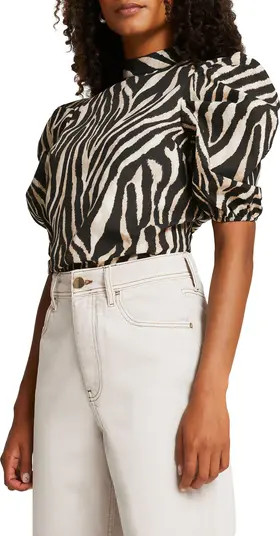 River Island Zebra Stripe Puff Sleeve Cotton Blouse | Nordstrom | Nordstrom
