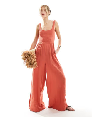 ASOS DESIGN scoop neck wide leg jumpsuit in rust | ASOS | ASOS (Global)