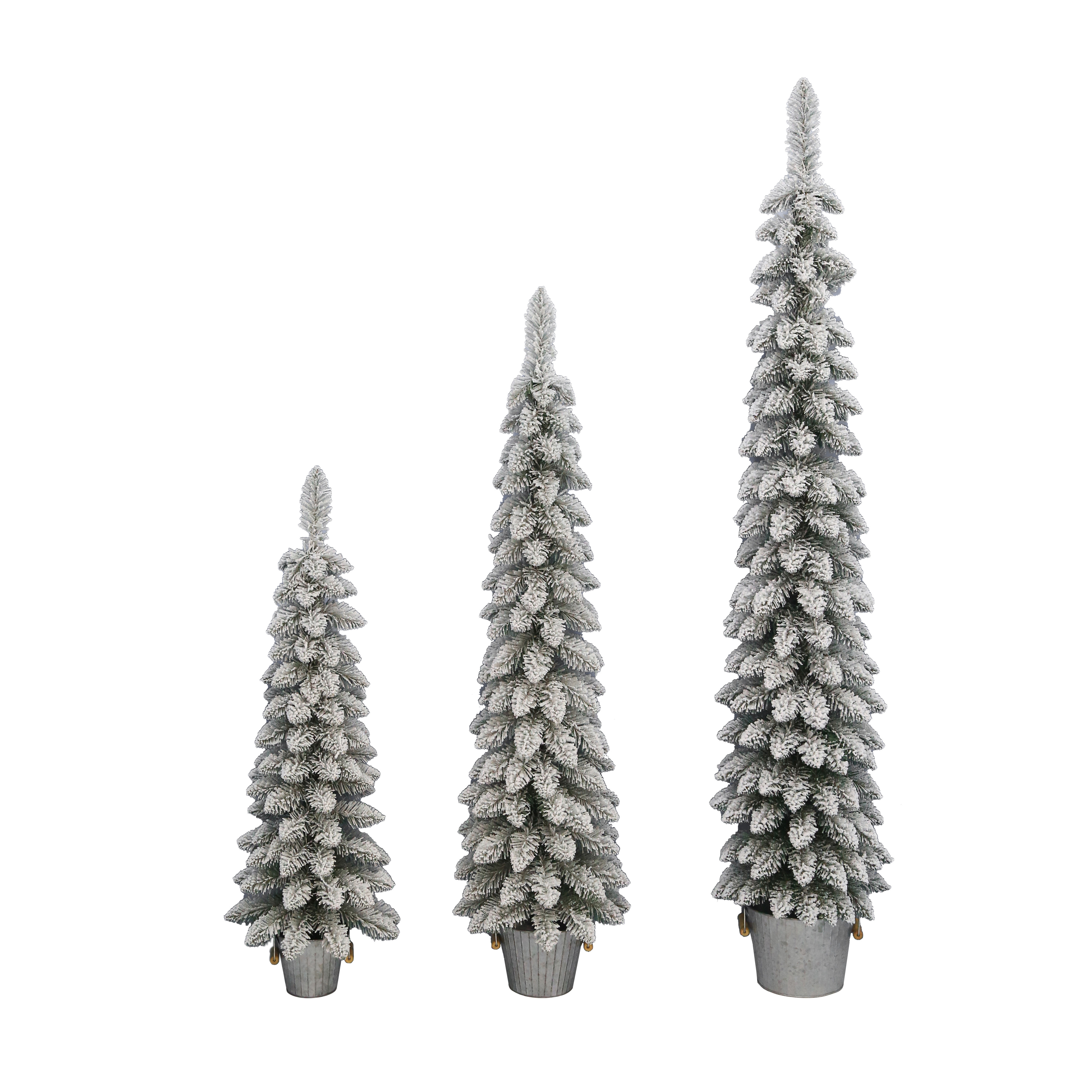Set of 3 Flocked Pine Trees in Galvanized Buckets, Assorted Sizes, by Holiday Time - Walmart.com | Walmart (US)
