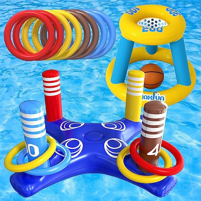 Max Fun Pool Floats Toys Games Set - Floating Basketball Hoop Inflatable Cross Ring Toss Pool Gam... | Amazon (US)