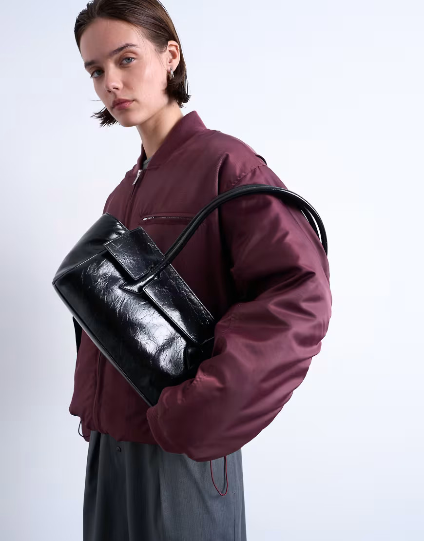 Topshop Sunny shoulder bag with asymmetric flap in black | ASOS (Global)