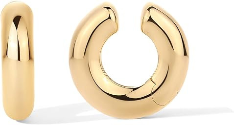 PAVOI 14K Gold Plated Chunky Tubular Hinged Ear Cuff Earrings for Women | Amazon (US)