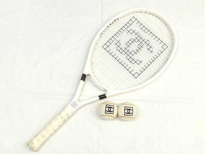 Auth CHANEL Tennis Racket &amp; Tennis Balls Set Coco Mark White Sports 27.5"×11.4"  |... | eBay US