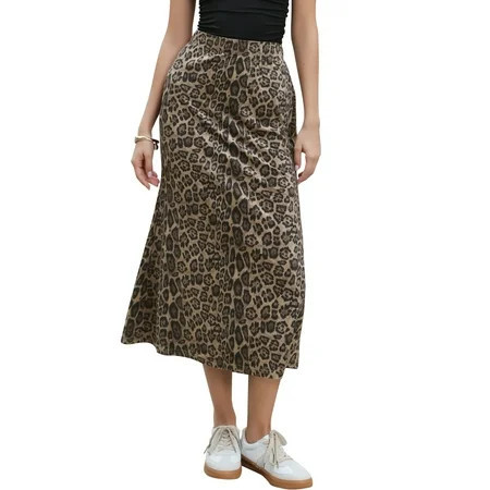 INSPIRE CHIC Maxi Skirt for Women s Leopard Print Elastic High Waisted Fishtail Long Skirts M Brown | Walmart (US)