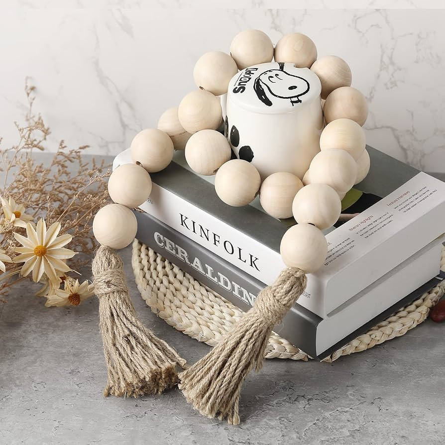 Farmhouse Decor Large Wood Bead Garland 50inch long with 1.6" Diameter beads, Natural Wooden Bead... | Amazon (US)