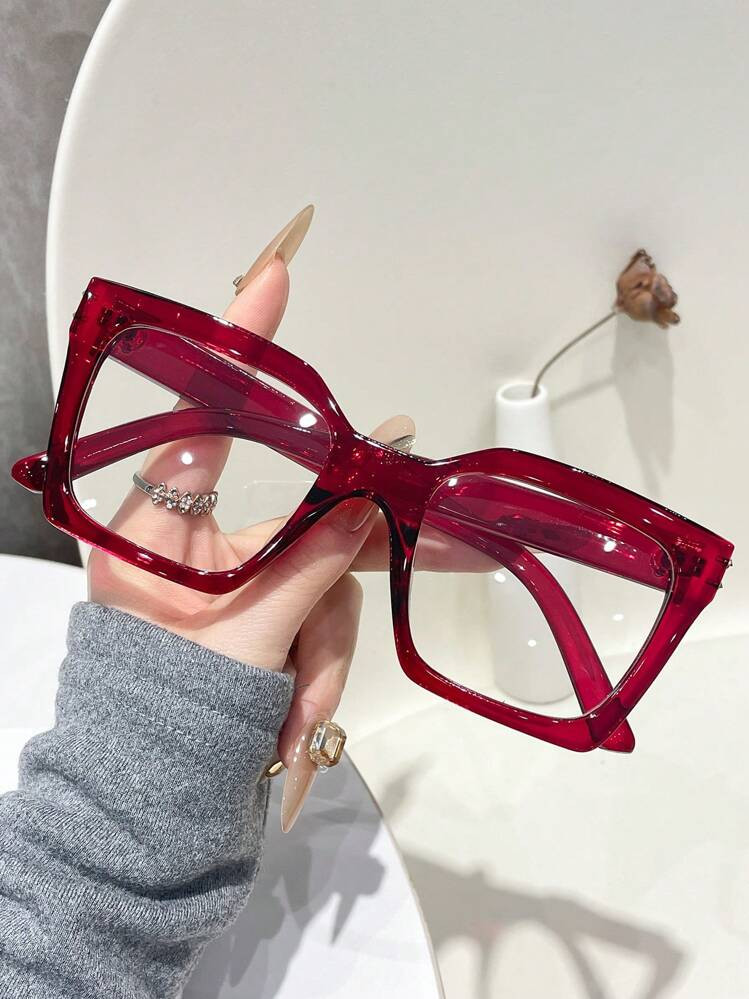 1 Pair Women Red Square Frame Fashion Decorative Non-Prescription Glasses, Versatile Daily Accessory | SHEIN