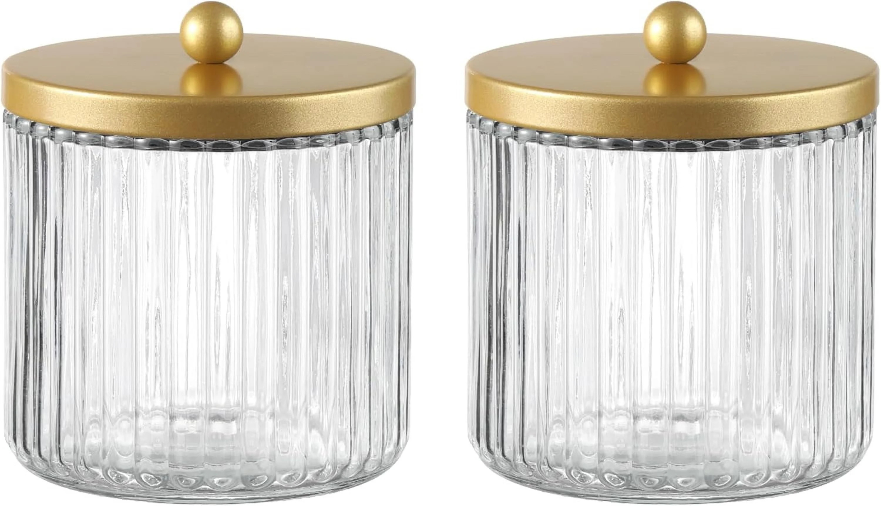 Matte Gold Set of 2 Glass Qtip Holder Dispenser for Cotton Ball, Swab, Round Pads, Floss Picks - ... | Walmart (US)