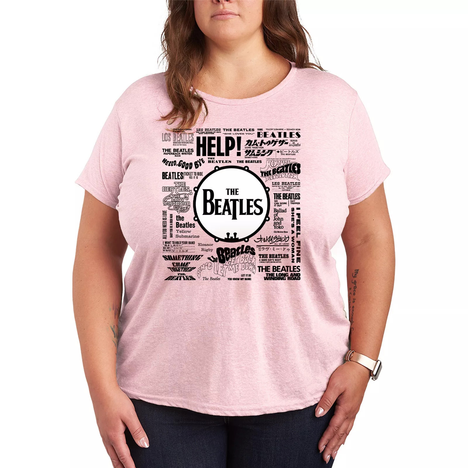 Plus Size The Beatles Singles Graphic Tee, Women's, Size: 4XL, Grey Pink | Kohl's