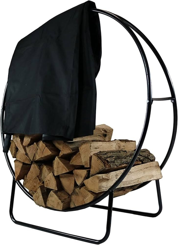 Sunnydaze Outdoor Firewood Log Hoop and Cover Set - Powder-Coated Steel Rack and PVC Cover - Blac... | Amazon (US)