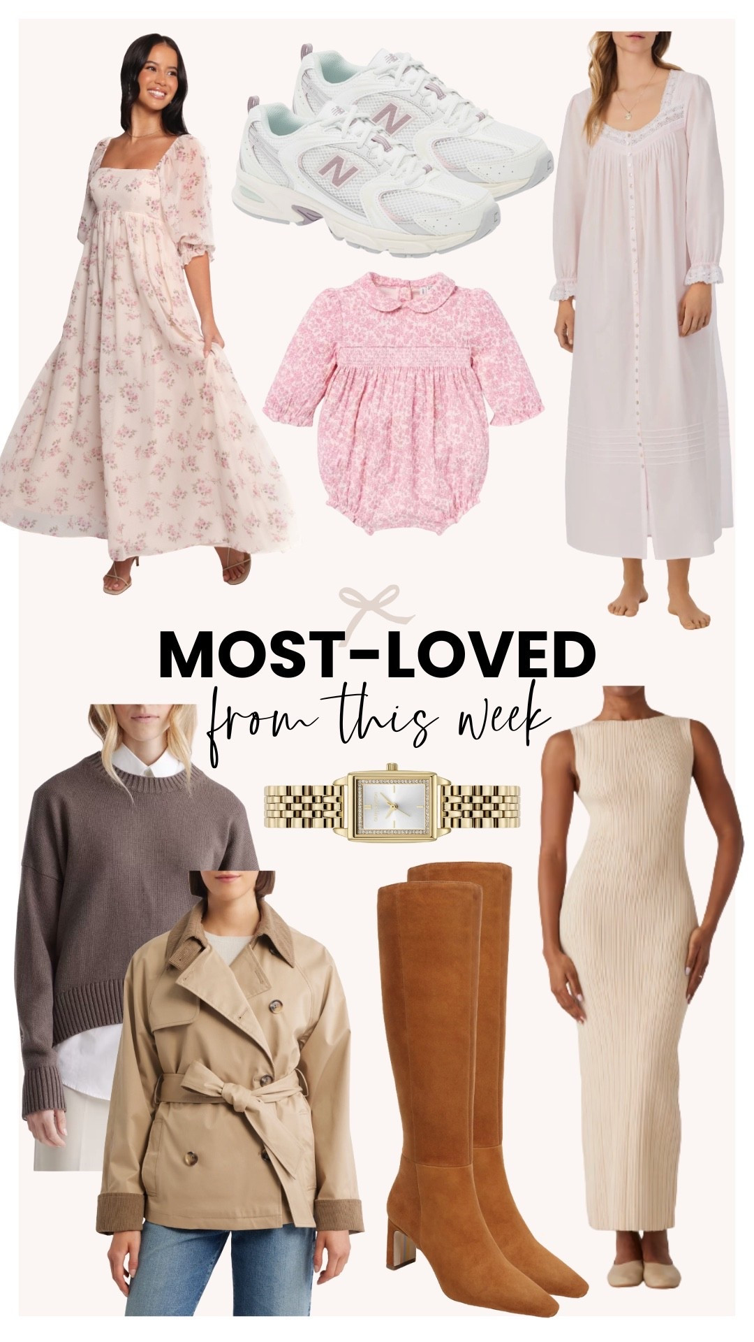 Most-loved from this week! So many great fall staples like the tall boots, short trench coat from Nordstrom, and beige dinner date dress. I am also loving the pink outfit for my daughter, white night gown, and gold watch! 

#LTKKids #LTKSeasonal #LTKStyleTip