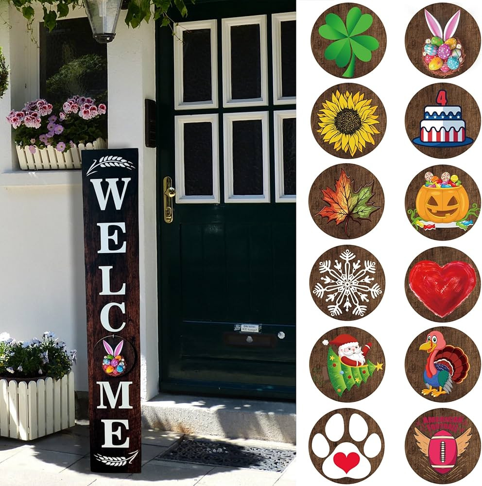 Wind Resistant Long Welcome Sign for Front Door Porch Standing, Interchangeable Wood Door Signs W... | Amazon (US)