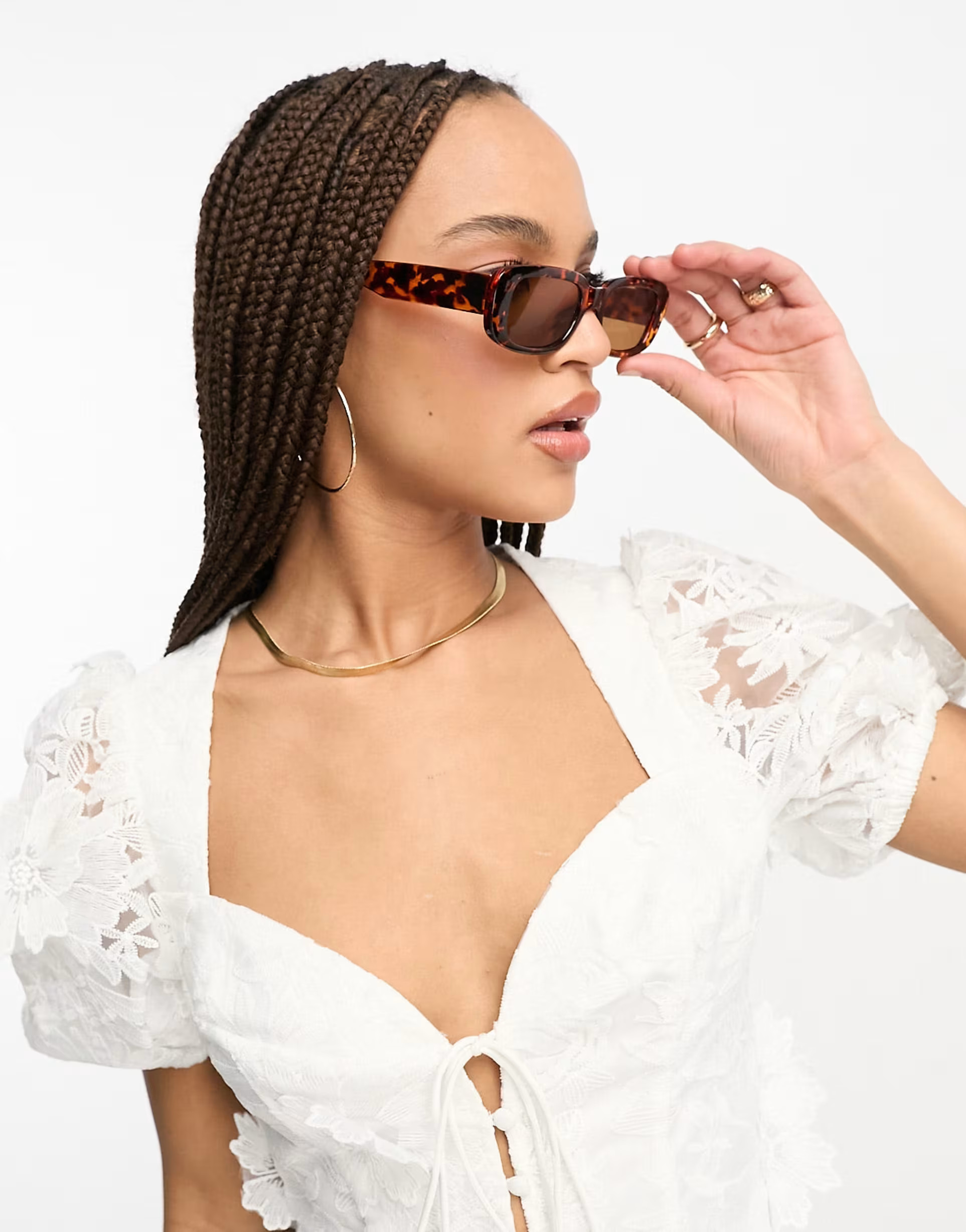 Monki - Lunettes de soleil à petite monture rectangulaire - Marron effet écaille de tortue | ASOS (Global)