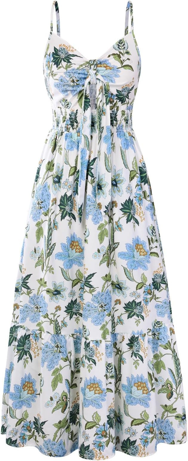 GRACE KARIN Women's 2026 Summer Maxi Dress Floral Tie Front Spaghetti Strap Casual Boho Beach Flo... | Amazon (US)