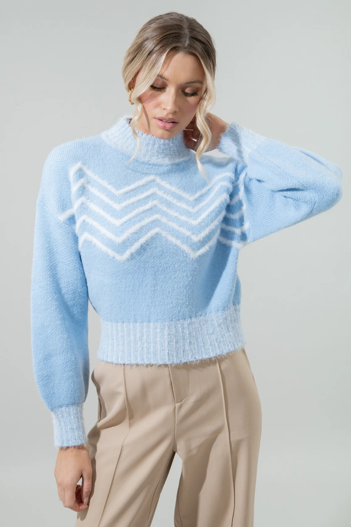 Zanie Chevron Mock Neck Cropped Sweater | Sugarlips