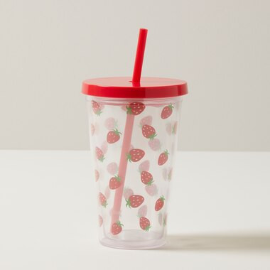 STRAW TUMBLER BOTTLE, STRAWBERRIES | Indigo (CA)