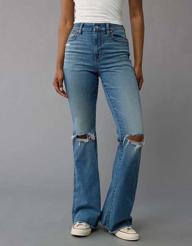 AE Next Level Super High-Waisted Ripped Flare Jean | American Eagle Outfitters (US & CA)