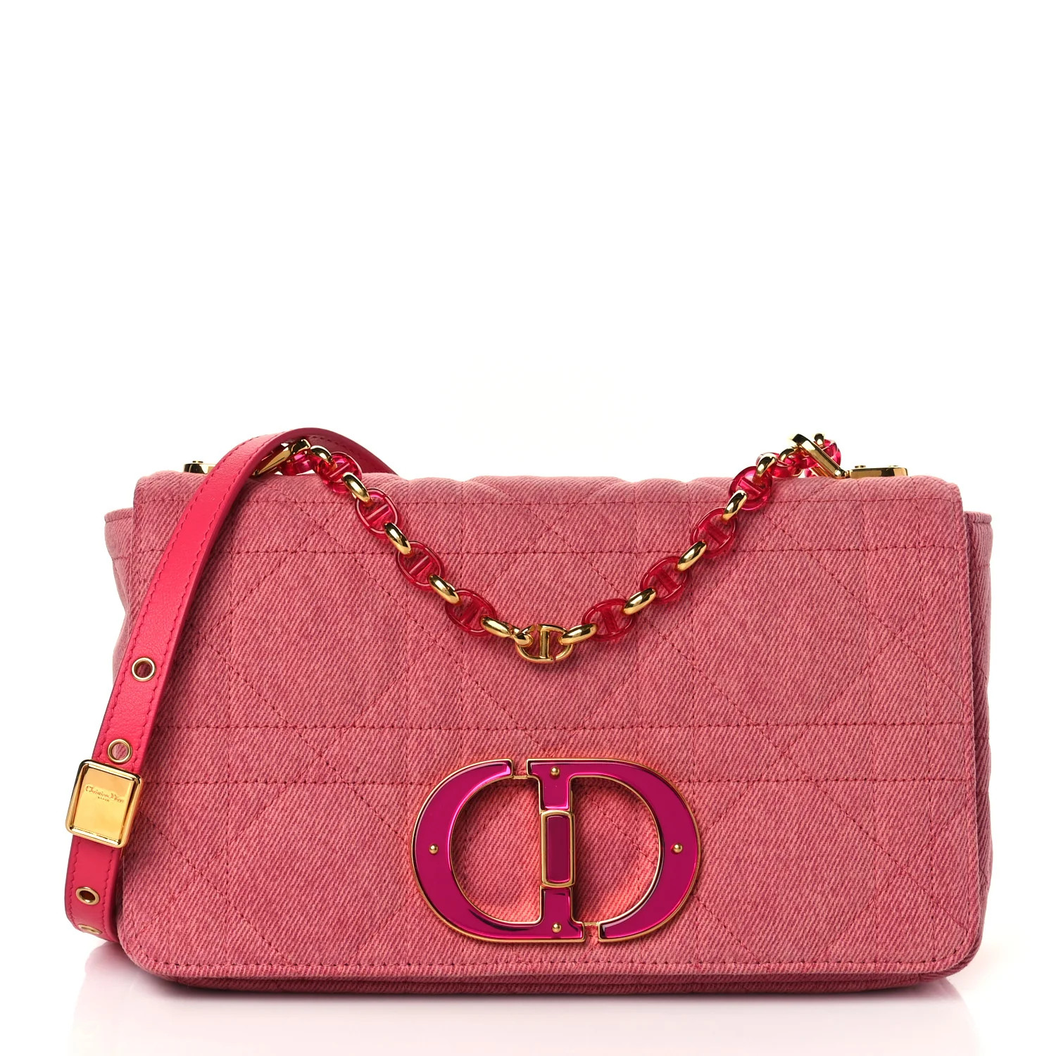 CHRISTIAN DIOR Denim Cannage Medium Caro Bag Fuchsia Multicolor | FASHIONPHILE (US)