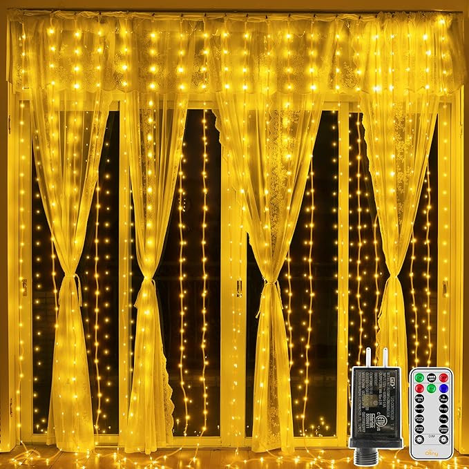 Ollny Curtain Lights 300LED 9.8ftx9.8ft, Connectable IP67 Waterproof Outdoor Curtain String Light... | Amazon (US)