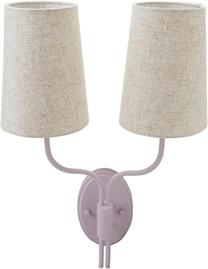 Creative Co-Op Metal Double Wall Sconce with Powder Coating, Linen Shades and Inline Switch, Lave... | Amazon (US)