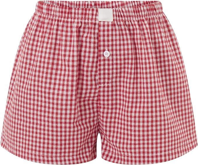Womens Y2k Cute Plaid Striped Print Pajama Boxer Shorts Gingham Lounge PJ Bottoms Shorts Checkere... | Amazon (US)