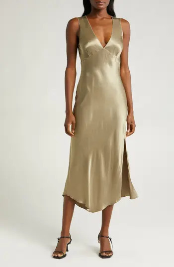 Monique Asymmetric Hem Satin Midi Dress | Nordstrom