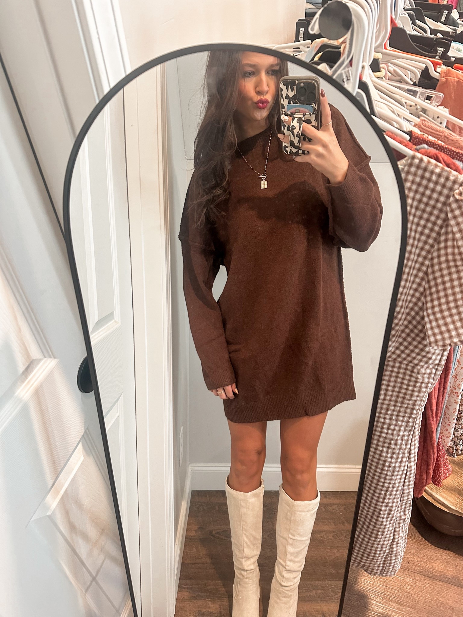 Sweater dress is everything!!! Wearing a size small! 🐻👜🤍

#LTKFindsUnder50 #LTKgrwm #LTKootd